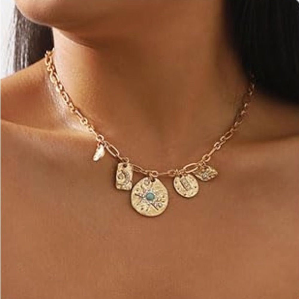 Gold Pendent Evil Eye Chunky Chain Necklace